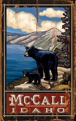 0003-0526 Bears On The Lookout Planked Wood 14 X 23 Sign
