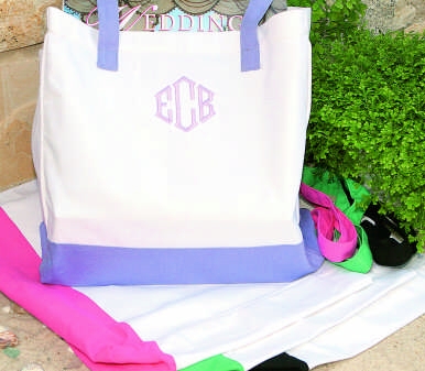 3ph Canvas Tote Bag - White With Periwinkle Straps