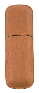Simran FK-202-ILB Ajmer Light Brown Ostrich Skin Italian Leather 2 Finger Cigar Case