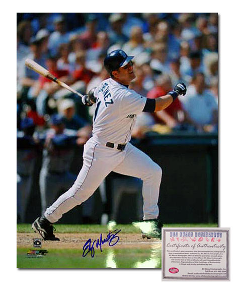 Edgar Martinez Seattle Mariners MLB Hand Signed 16x20 Photograph Swinging Home Jersey
