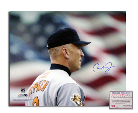 Cal Ripken Jr Baltimore Orioles MLB Hand Signed 16x20 Photograph American Flag