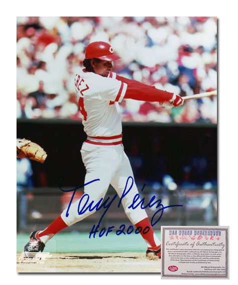 Tony Perez Cincinnati Reds MLB Hand Signed 8x10 Photograph with HOF 2000 Inscription