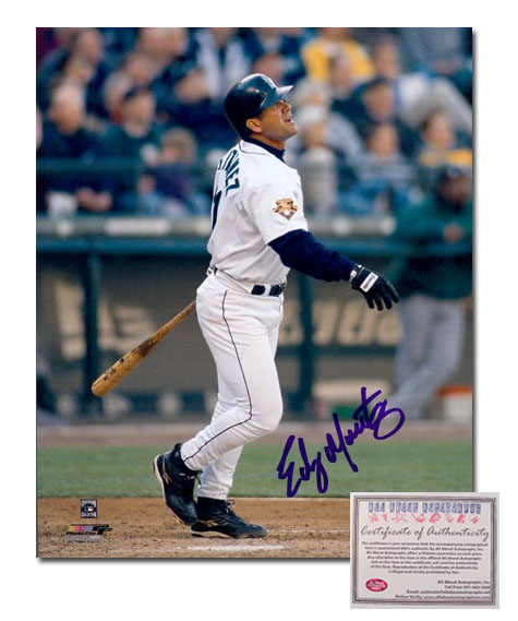 Edgar Martinez Seattle Mariners MLB Hand Signed 8x10 Photograph Home Jersey Watching