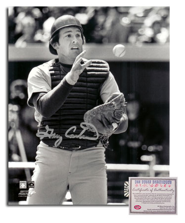 Gary Carter New York Mets MLB Hand Signed 8x10 Photograph Catching Black and White