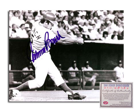 Johnny Bench Cincinnati Reds MLB Hand Signed 8x10 Photograph B and W Swinging