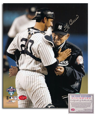 Yogi Berra New York Yankees MLB Hand Signed 8x10 Photograph 1st Pitch with Jorge Posada