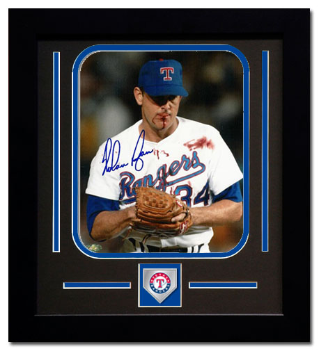 Nolan Ryan Texas Rangers MLB Deluxe Team Medallion Framed Hand Signed 8x10 Photograph Bloody Lip