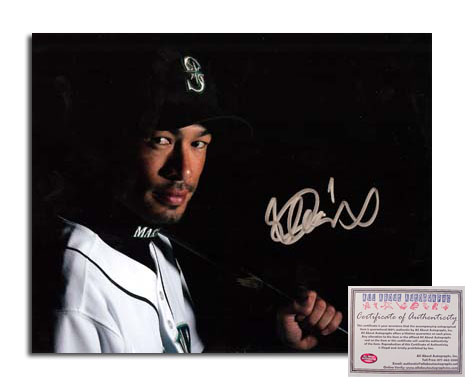 Ichiro Suzuki Seattle Mariners MLB Hand Signed 8x10 Photograph Black Background
