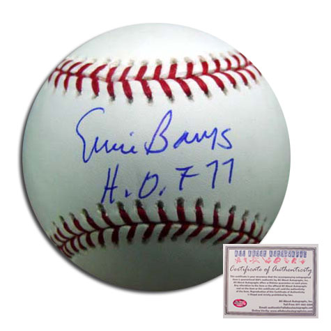 Ernie Banks Chicago Cubs Hand Signed Rawlings MLB Baseball with HOF 77 Inscription