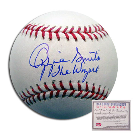Ozzie Smith St Louis Cardinals MLB Hand Signed Rawlings MLB Baseball with The Wizard Inscription