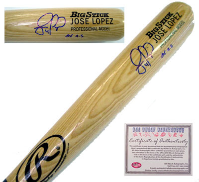 Jose Lopez Seattle Mariners MLB Hand Signed Rawlings Game Model Bat with 06 AS Inscription