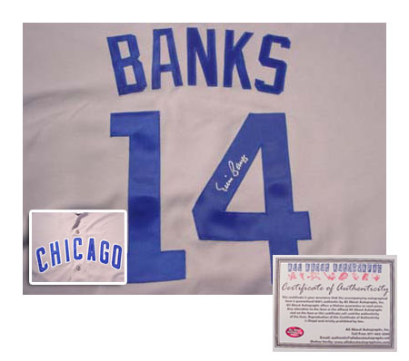 Ernie Banks Chicago Cubs Hand Signed Authentic Style Majestic Grey Road Jersey