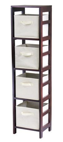 92841 Capri 4 Section N Storage Shelf with 4 Foldable Fabric Baskets - Walnut and Beige