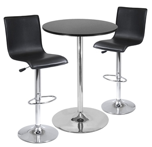 93345 3 Piece Pub Table Set 28 Inch Round Table With 2 L Shape Airlift Stools - Black And Metal