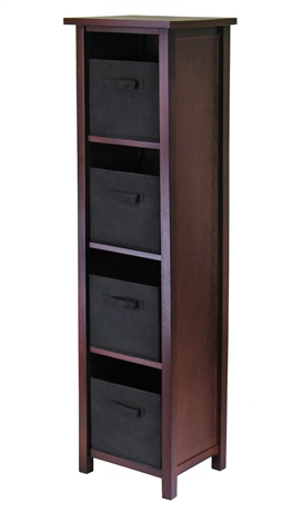 94261 Verona 4 Section N Storage Shelf with 4 Foldable Fabric Baskets - Walnut and Black