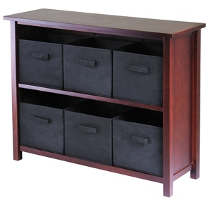 Winsome 94291 Verona 2 Section W Storage Shelf with 6 Foldable Baskets - Walnut and Black Winsome 94291 Verona 2 Section W Storage Shelf with 6 Foldable Baskets - Walnut and Black