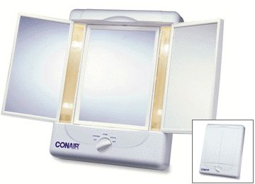 Make Up Mirror - Conair Illumina Collection Two-Sided Lighted Make-Up Mirror With 3 Panels And 4 Light Settings - TM7L