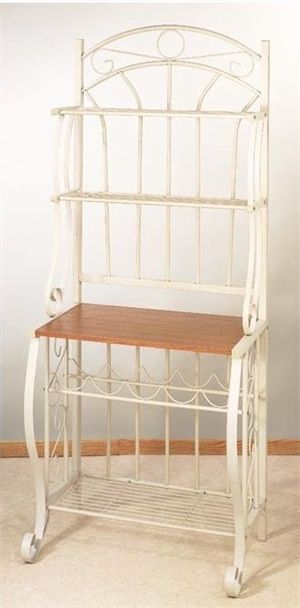 Old Dutch 27.2 x 16 x 68 Linen White Bakers Rack with Wine Rack 063LW
