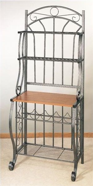 Old Dutch 27.2 x 16 x 68 Pewter Bakers Rack with Wine Rack - 063PW