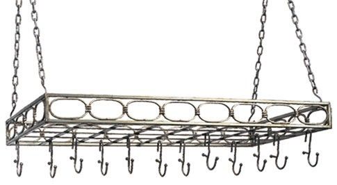 36 X 17.3 X 3.3 Antique Pewter Rect Pot Rack With 16 Hooks -
