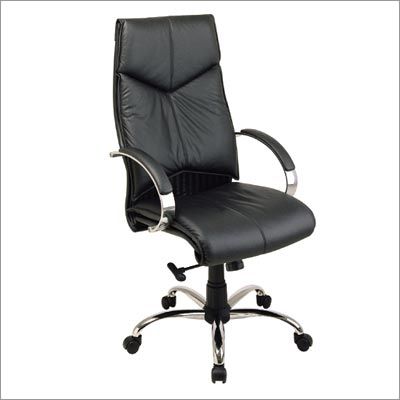 Executive Desk - Office Star Deluxe High Back Executive Leather Chair With Chrome Base And Padded Chrome Arms - 8200