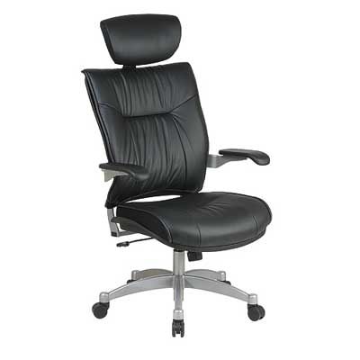 Executive Desk - Office Star Deluxe Leather Executive Chair With Cantilever Arms And Platinum Finish Base - 39006