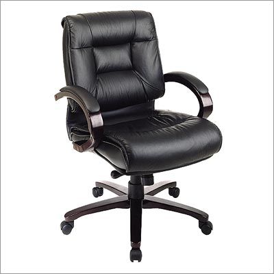 Office Star Deluxe Mid Back Executive Leather Chair with Locking Mid Pivot Knee Tilt and Mahogany Finish - 8501