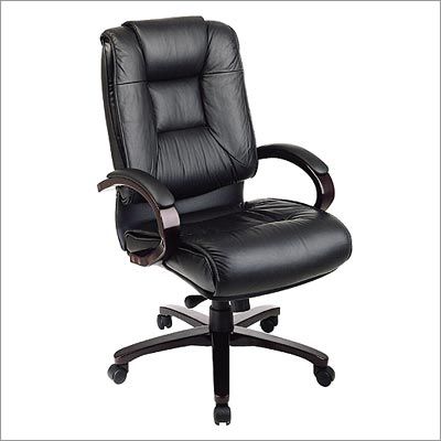 Executive Desk - Office Star High Back Executive Leather Chair With Padded Mahogany Finish Arms And Base - 8500