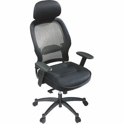 Office Desks - Office Star Space Deluxe Matrex Back Executive Chair With Mesh Seat Mesh 2-Way Adjustable Headrest And Metal Base - 25004