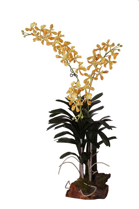 Nearly Natural 4401-YB Vanda Silk Orchid Plant with Root Base Yellow Brown