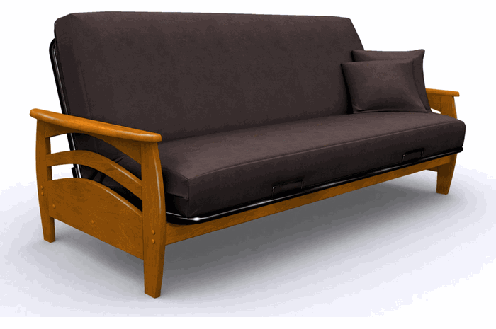Metal Futon - Elite 35-3814-010 Montego-Full Metal/Wood Futon Frame-Honey Oak