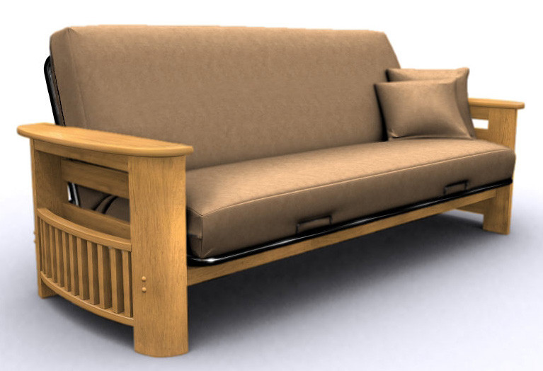 Metal Futon - Elite 35-0814-002 Portofino-Full Metal/Wood Futon Frame-Golden Oak