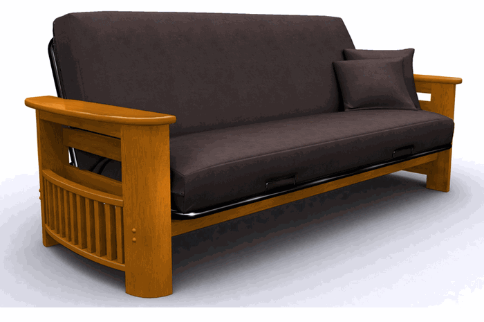 Metal Futon - Elite 35-0814-010 Portofino-Full Metal/Wood Futon Frame-Honey Oak