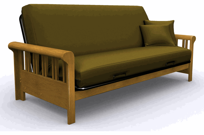 Metal Futon - Elite 35-2114-008 Renaissance Sleigh-Full Metal/Wood Futon-Medium Oak