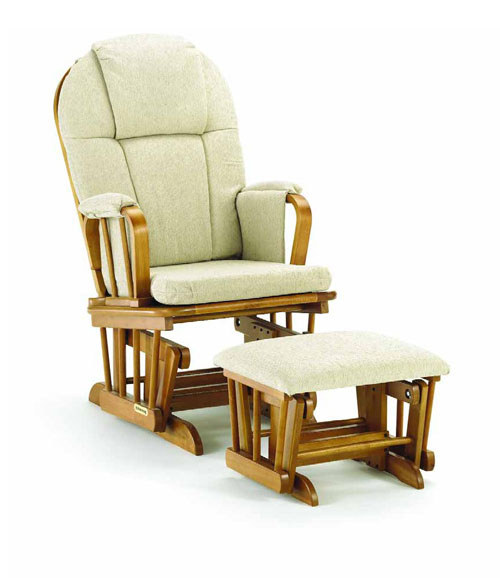 Shermag 37913cb.26.0357 Oatmeal Glider with Ottoman. Pecan