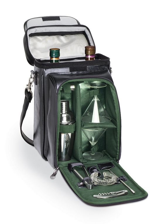 Picnic Time Martini Tote - Black Leatherette Cocktail Set 669-47-178