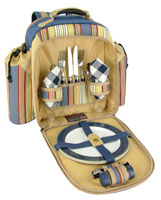 Backpack - Concept International BRAM4BS Rambler Picnic Backpack 4 Person Blue Stripe