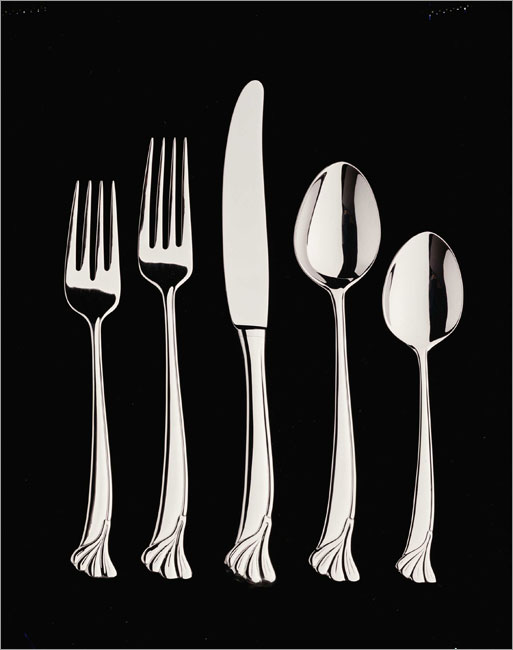 079914-40005-3 Leaf 5 Piece Place Setting - 18-10 Stainless - Mirror Finish