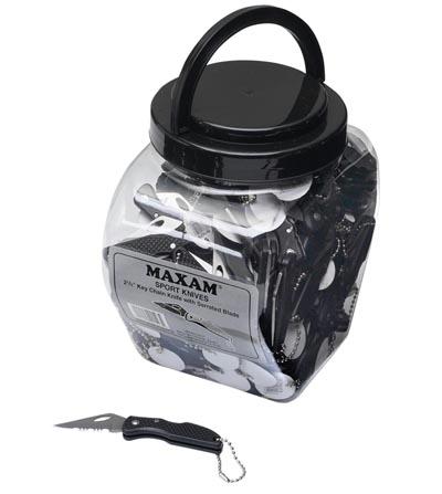 Maxam Countertop Display Bucket with 144 key chain knives SK7002FB
