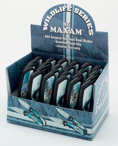 Wildlife Series by Maxam 24pc of Liner Lock Knives in a bulk countertop display SKOD24