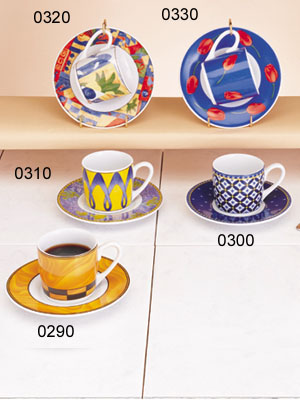 DEMITASSE CUPS BLUE SCROLL - 6 CUPS and SAUCERS IN SET 0300