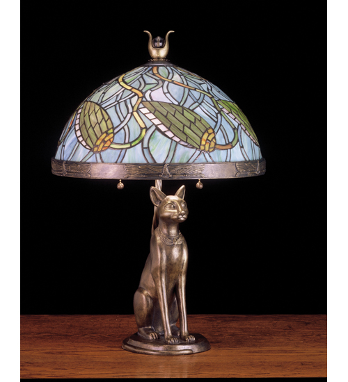 Meyda Tiffany 49089 22.5 Inch H Lotus Bud With Bastet Cat Table Lamp