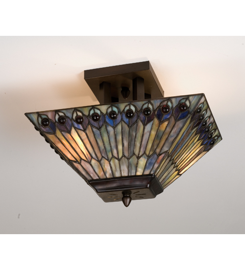 Meyda Tiffany 31191 16 Inch L Jeweled Peacock Oblong Flushmount