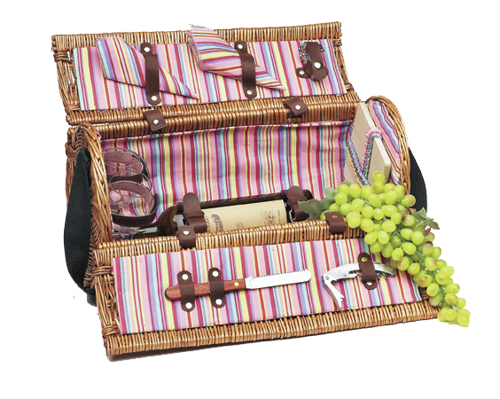 Basket Gifts - Picnic Gift 6022 Burgundy Bliss Willow Two Person Wine And Cheese Basket