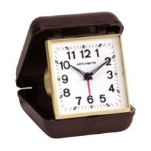Chaney 44531 Traveler Brown travel alarm with luminous hands and hour markers brass finished bezel. Key wound. 3 InchH x 3 InchW