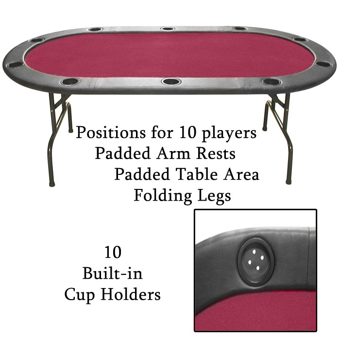 Full Size Texas Holdem Burgundy Felt Poker Table 83 x 44