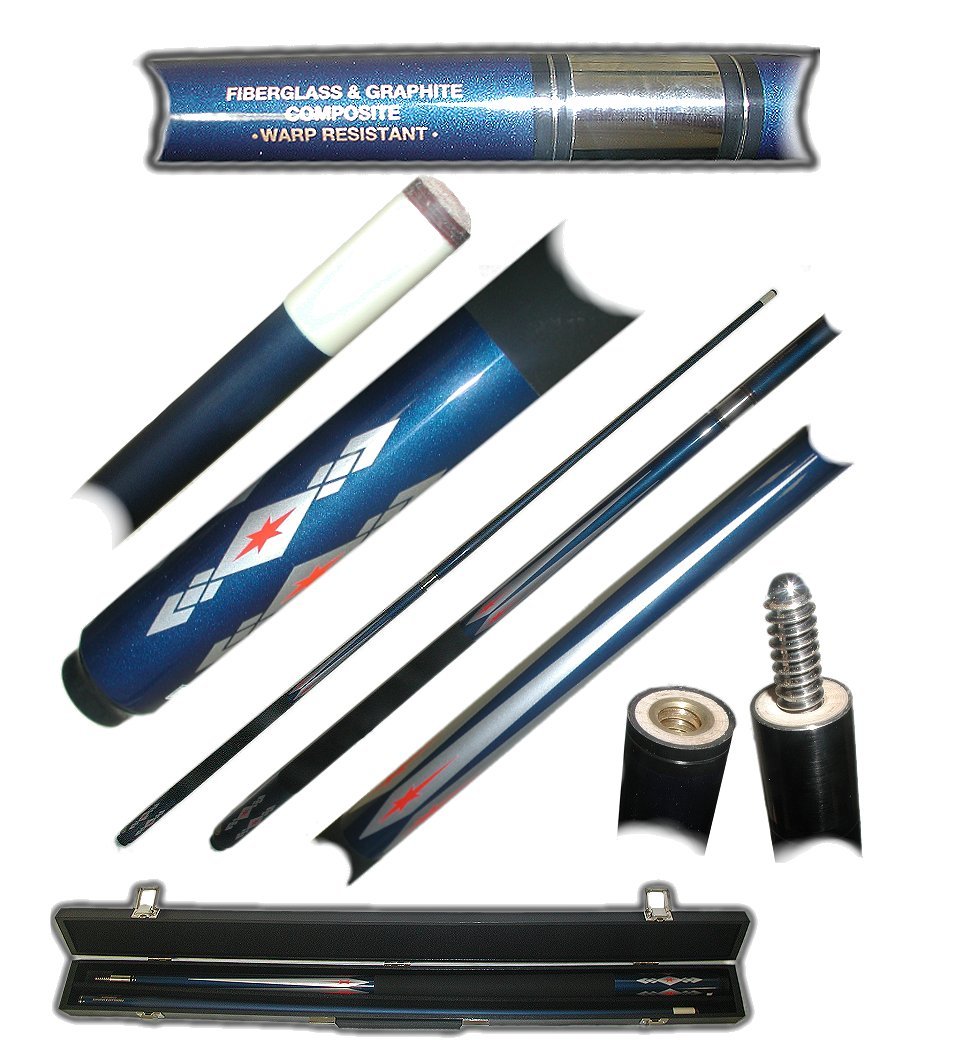Pool Cue Stick - FIBERGLASS BLUE DIAMOND STAR Pool Stick