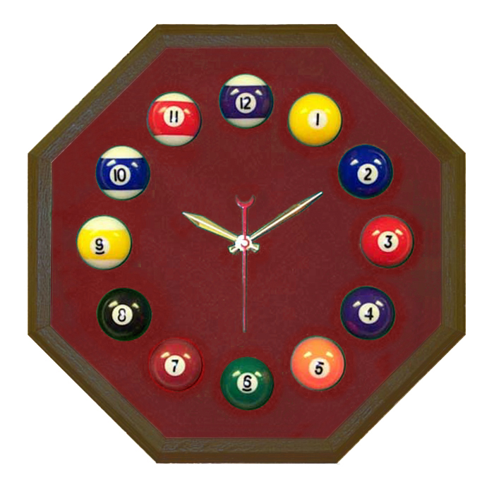 Billiard Felt - Octagon Mahogany Billiard Clock With Burgundy Mali Felt