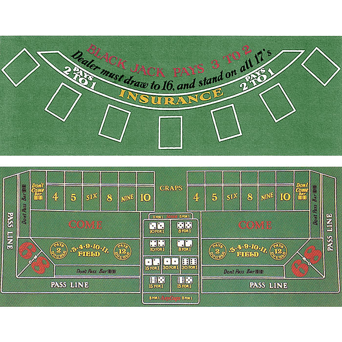 Blackjack and Craps 2 Sided Layout 36 x 72 inch