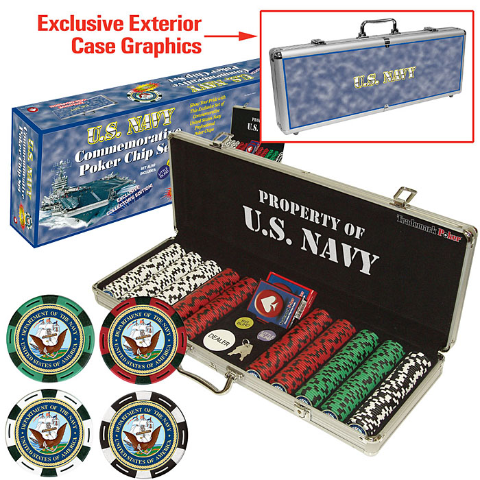 U.S. Navy CLAY-Filled 500 Poker Chip Set with Custom Case
